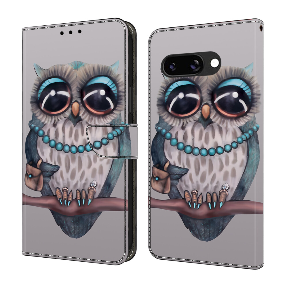 (Necklace Owl) For Google Pixel 9A Case Foldable Stand Wallet Pattern Printing Pu Leather Flip Phone Cover 6914294934443