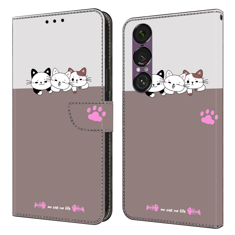 (Cats) For Sony Xperia 1 Vii Case Foldable Stand Wallet Pattern Printing Pu Leather Flip Phone Cover 6914295084529