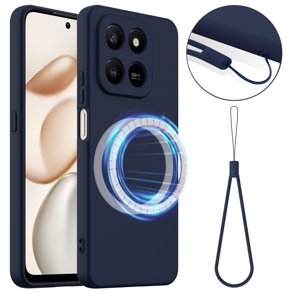 (Dark ) For Honor 400 Smart 5G / Honor X7d 4G / Honor X7d 5G / Honor 400 Smart 4G Magnetic Case Anti-Drop Liquid Silicone Phone Blue 6914290826186