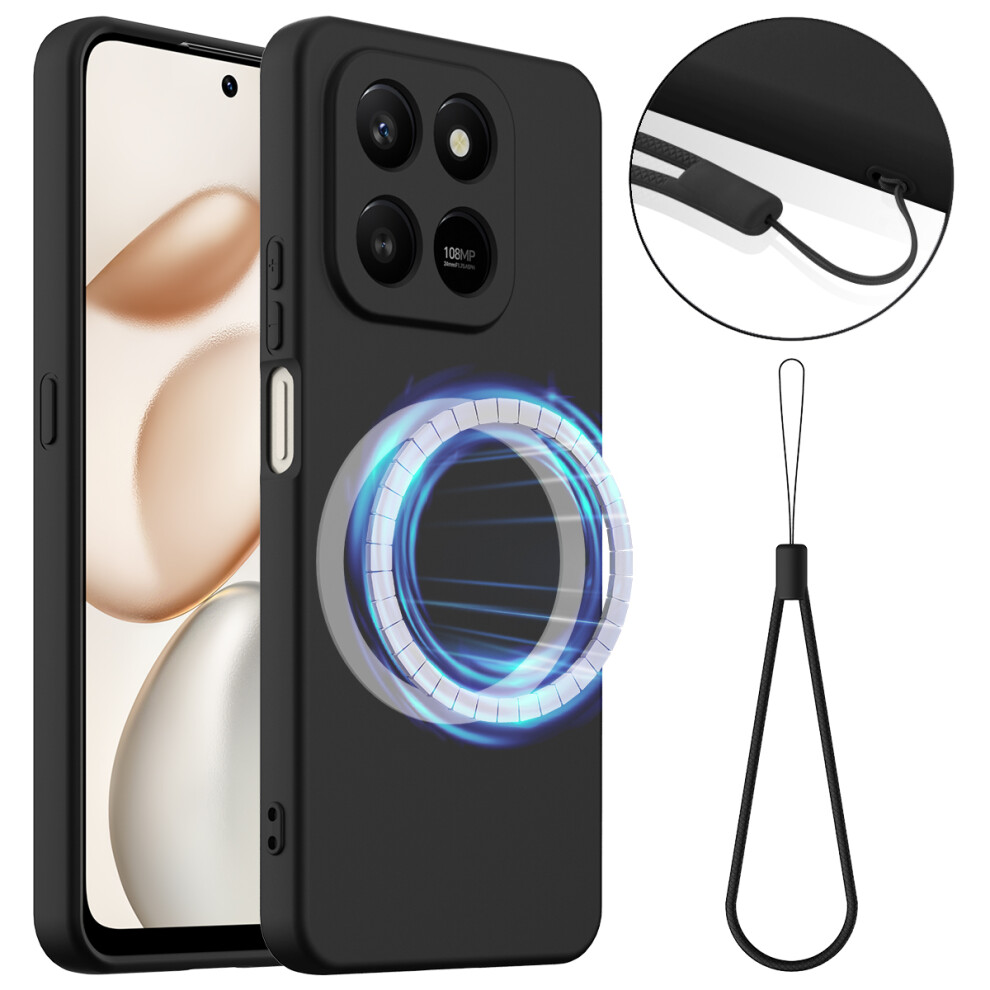 (Black) For Honor 400 Smart 5G / Honor X7d 4G / Honor X7d 5G / Honor 400 Smart 4G Magnetic Case Anti-Drop Liquid Silicone Phone Black 6914293001467