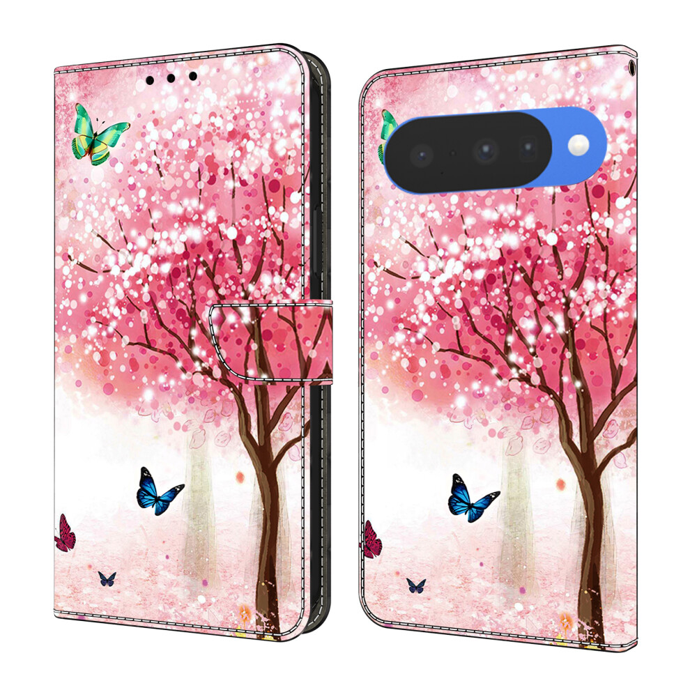 (Cherry Blossom Butterfly) For Google Pixel 10 / 10 Pro Case Foldable Stand Wallet Pattern Printing Pu Leather Flip Phone Cover Red 6914291005672