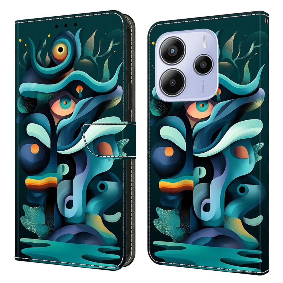 (Graffiti Shadow) For Xiaomi Redmi Note 14 4G (164.84Mm) Case Foldable Stand Wallet Pattern Printing Pu Leather Flip Phone Cover Green 6914299290551