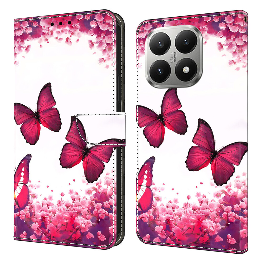( Butterfly) For Xiaomi 15T Case Foldable Stand Wallet Pattern Printing Pu Leather Flip Phone Cover Red 6914294191242