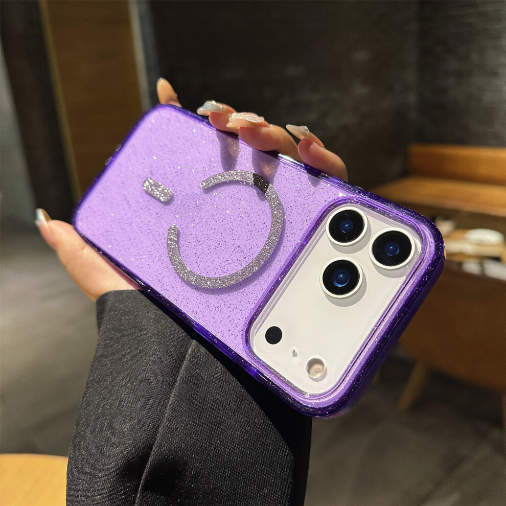 (Transparent ) For Iphone 17 Pro Max Case With Kickstand Compatible With Magsafe 2.0Mm Tpu Pc Glitter Phone Cover Purple 6914293841117