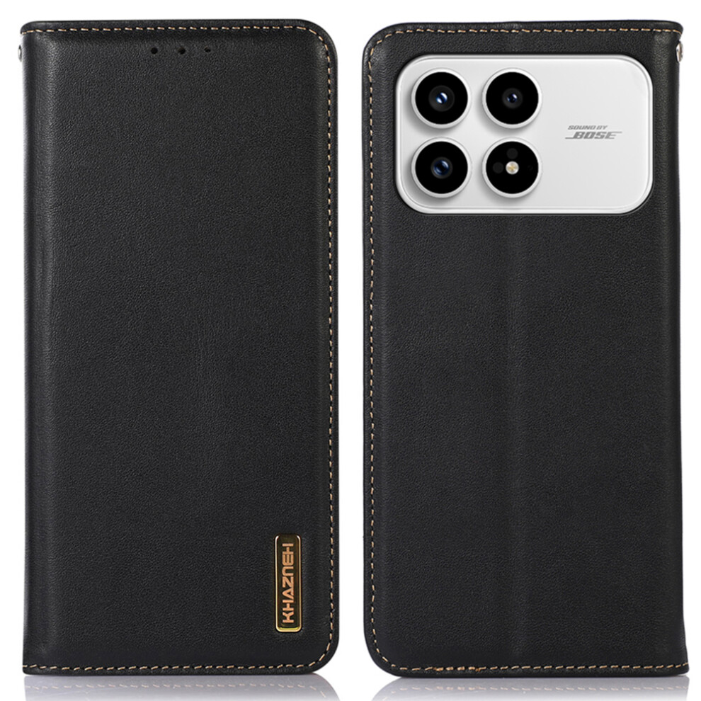 (Black) Khazneh For Xiaomi Redmi K90 5G / Poco F8 Pro Case Wallet Genuine Cow Leather Phone Cover Nappa Texture Black 6914293426918