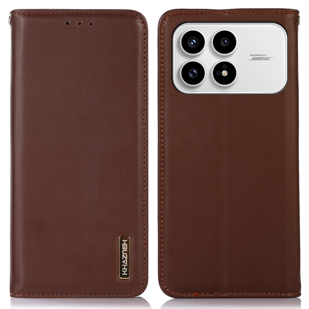 (Brown) Khazneh For Xiaomi Redmi K90 5G / Poco F8 Pro Case Wallet Genuine Cow Leather Phone Cover Nappa Texture Brown 6914298089859