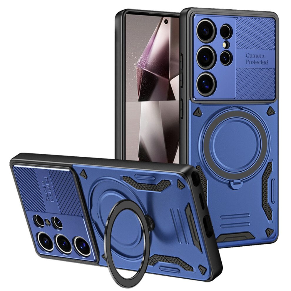 (Blue) For Samsung Galaxy S23 Ultra Magnetic Case Shockproof Tpu + Pc Phone Back Cover With Kickstand Blue 6914298042205