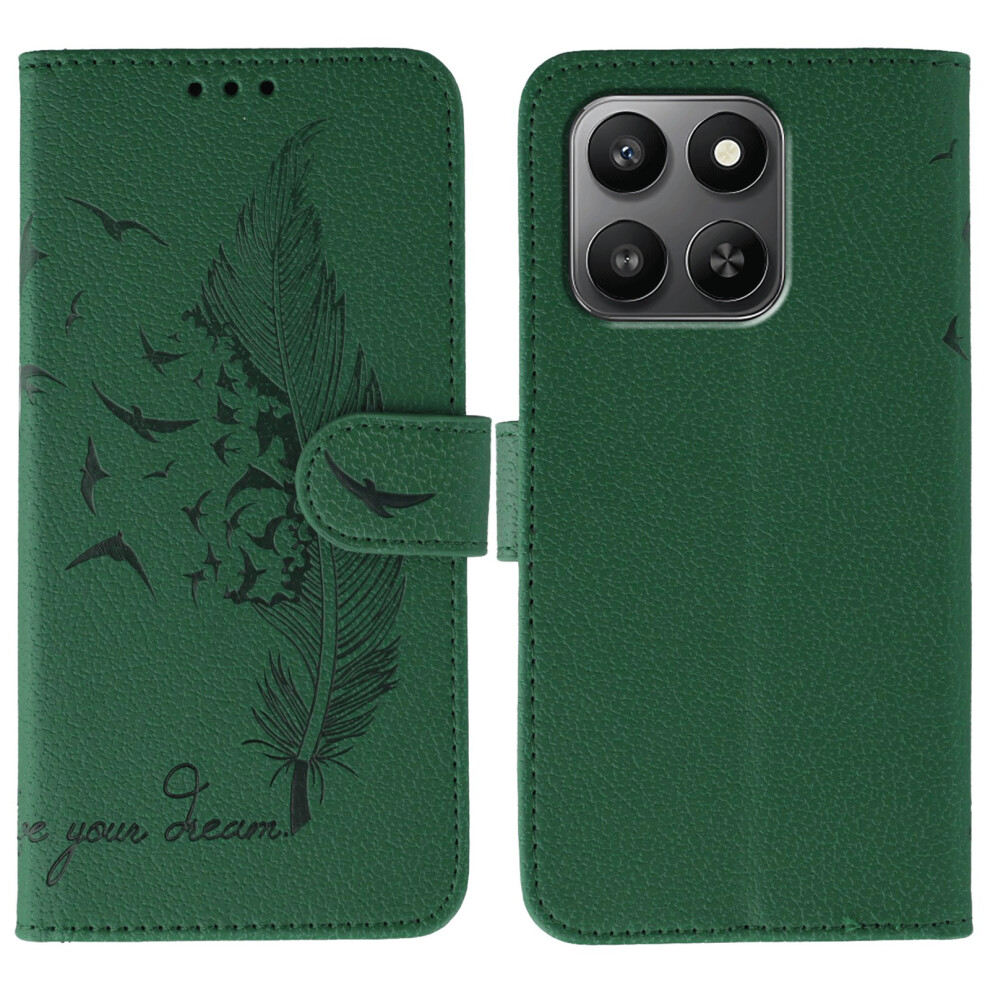 (Green) Leather Case For Honor 400 Smart 5G / 400 Smart / X7d 4G / X7d 5G Feather Imprint Pu Wallet Phone Cover Green 6914296061086