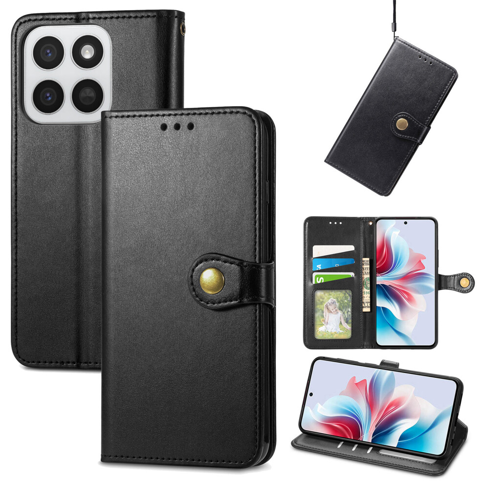 (Black) Phone Case For Honor 400 Smart 5G / 400 Smart 4G / X7d 4G / X7d 5G Wallet Stand Leather Phone Cover With Wrist Str Black 6914296355345
