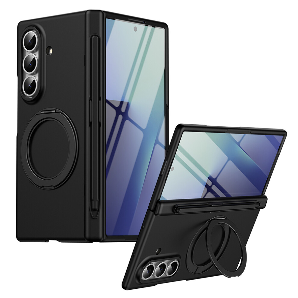 (Black) For Samsung Galaxy Z Fold7 5G Rotary Kickstand Pc Phone Cover With Tempered Glass Film / Stylus Black 6914293620576