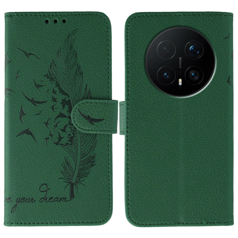 (Green) For Honor Magic8 Pro 5G Case Feather Imprint Pu Leather Wallet Phone Cover Green 6914297346731