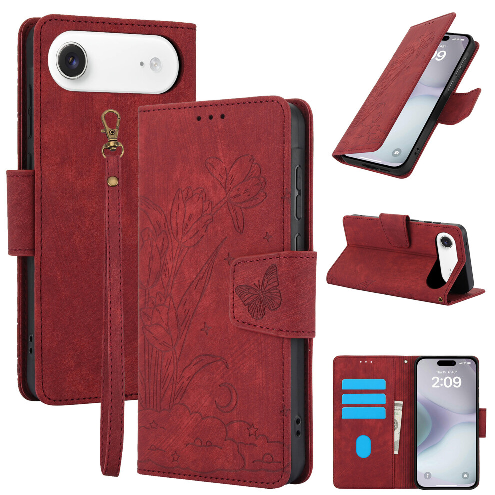 (Red) Sy-001 For Iphone Air Case Flower Butterfly Leather Wallet Phone Cover With Hand Strap Red 6914299601807