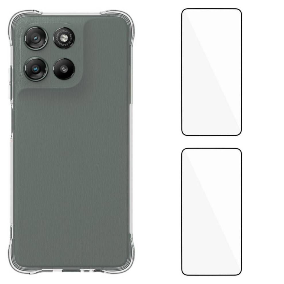 (Transparent) Wanlonfeng For Motorola Moto G67 Power 5G Tpu Case Wl2 Series 2.0Mm Phone Cover With 2Pcs Tempered Glass Films 6914299896197