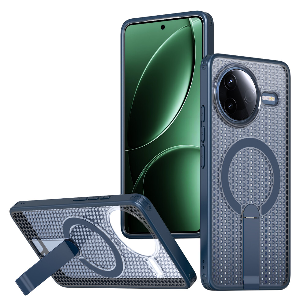 (Blue) Magnetic Case For Xiaomi Redmi K80 5G / K80 Pro 5G / Poco F7 Pro 5G / Poco F7 Ultra 5G Kickstand Grid Texture Tpu Blue 6914298285657