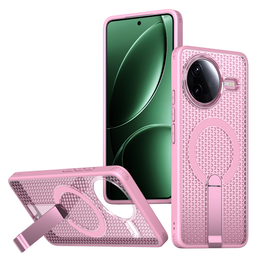 (Pink) Magnetic Case For Xiaomi Redmi K80 5G / K80 Pro 5G / Poco F7 Pro 5G / Poco F7 Ultra 5G Kickstand Grid Texture Tpu Pink 6914294734166
