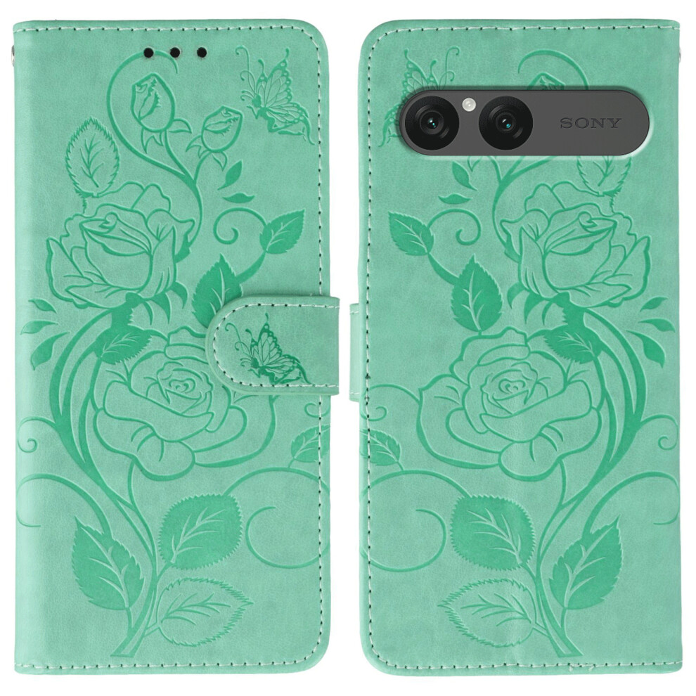 (Green) For Sony Xperia 10 Vii Case Wallet Stand Imprinted Rose Butterfly Pu Leather Phone Cover Green 6914293107824