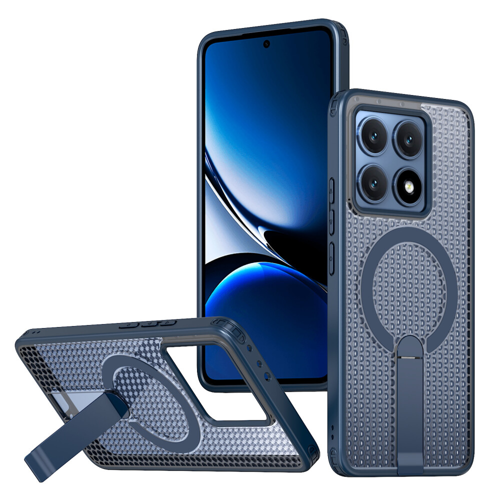 (Blue) For Xiaomi 14T Magnetic Case Kickstand Grid Texture Tpu Pc Phone Back Cover Blue 6914291130749