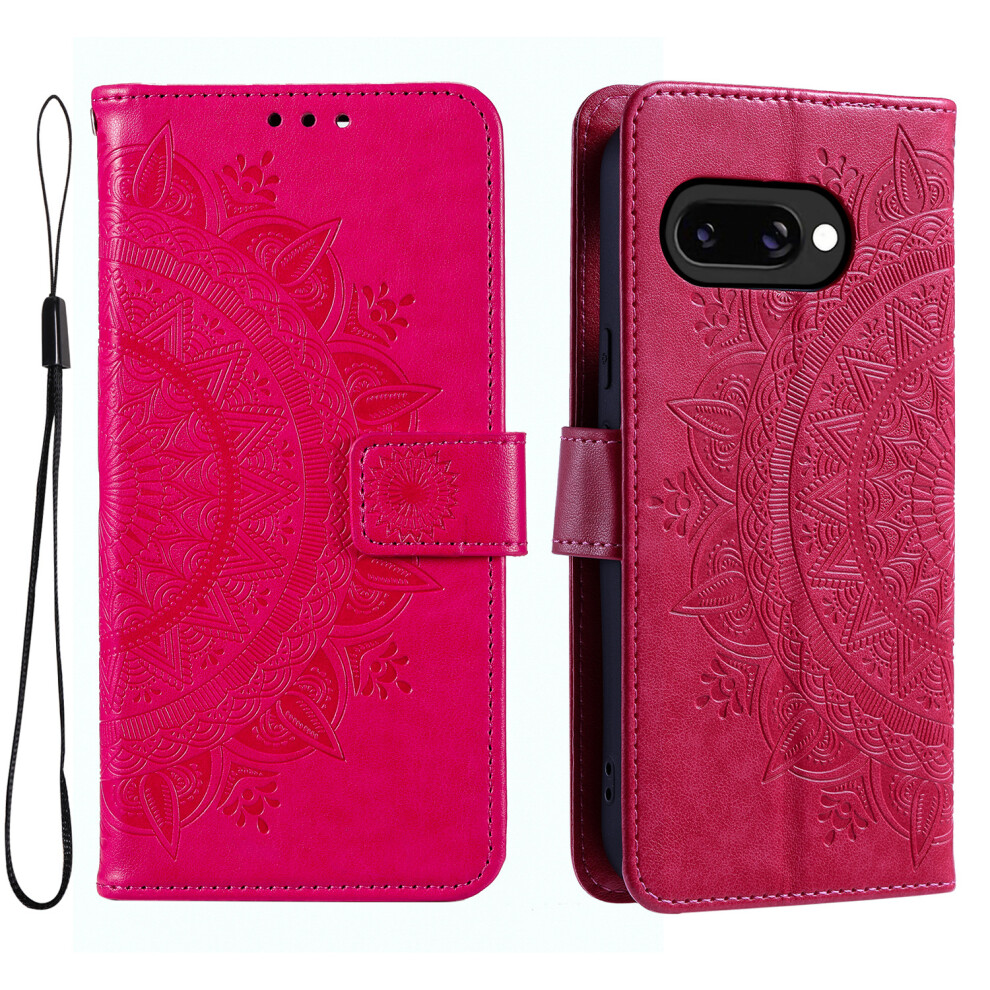 (Rose) For Google Pixel 10A Stand Case Imprinted Totem Pu Leather Wallet Phone Cover With Wrist Strap 6914299254867
