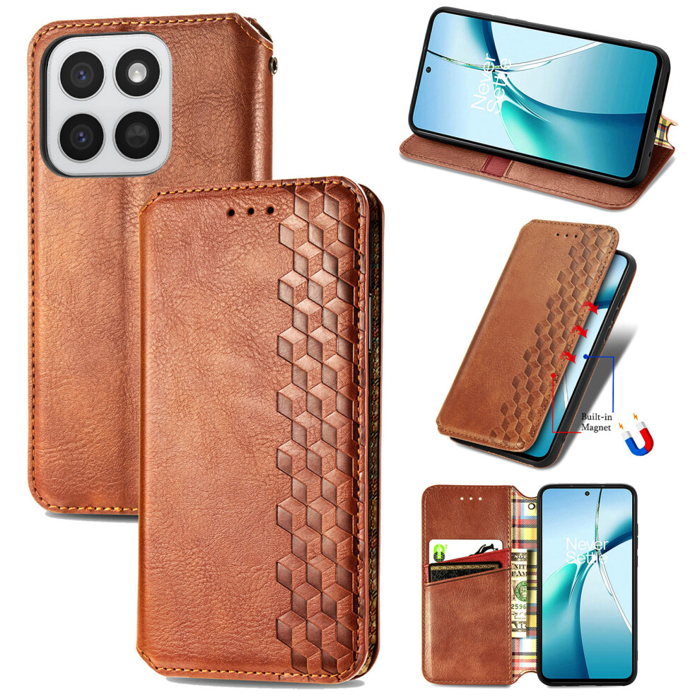 (Brown) Phone Case For Honor 400 Smart 5G / 400 Smart 4G / X7d 4G / X7d 5G Rhombus Imprint Pu Leather Wallet Phone Cover Brown 6914290532100