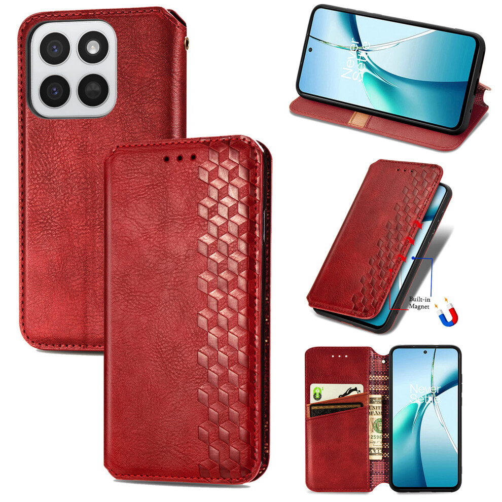 (Red) Phone Case For Honor 400 Smart 5G / 400 Smart 4G / X7d 4G / X7d 5G Rhombus Imprint Pu Leather Wallet Phone Cover Red 6914295654265
