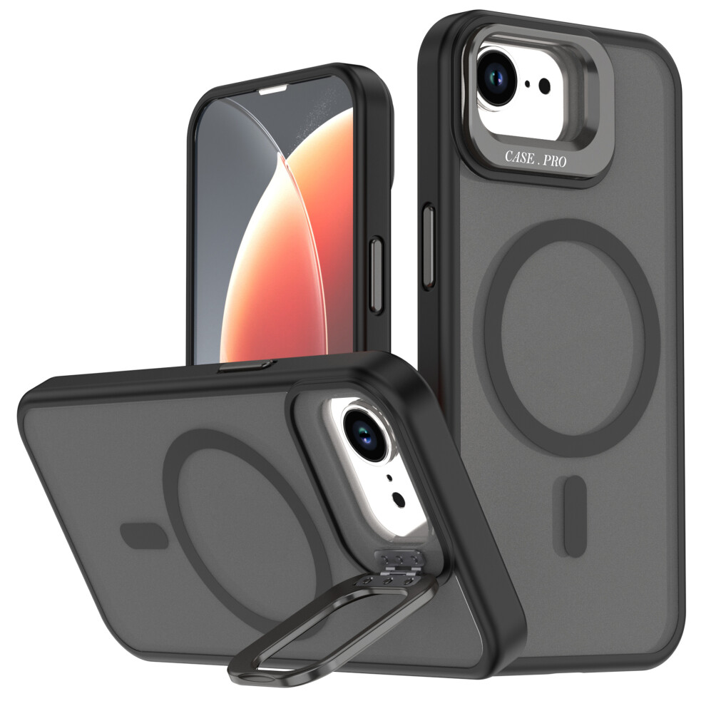 (Black) For Iphone 17E / 16E Case Foldable Kickstand Matte Pc + Tpu Phone Cover Compatible With Magsafe Black 6914296355284