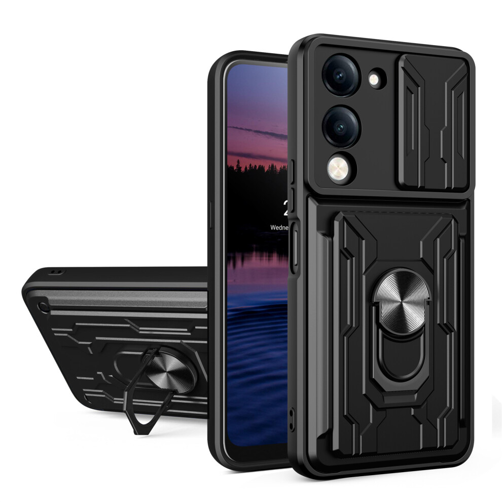 (Black) For Vivo Y29s 5G / Y04 4G Case Pc + Tpu Kickstand Phone Back Cover With Camera Slider Black 6914298999837