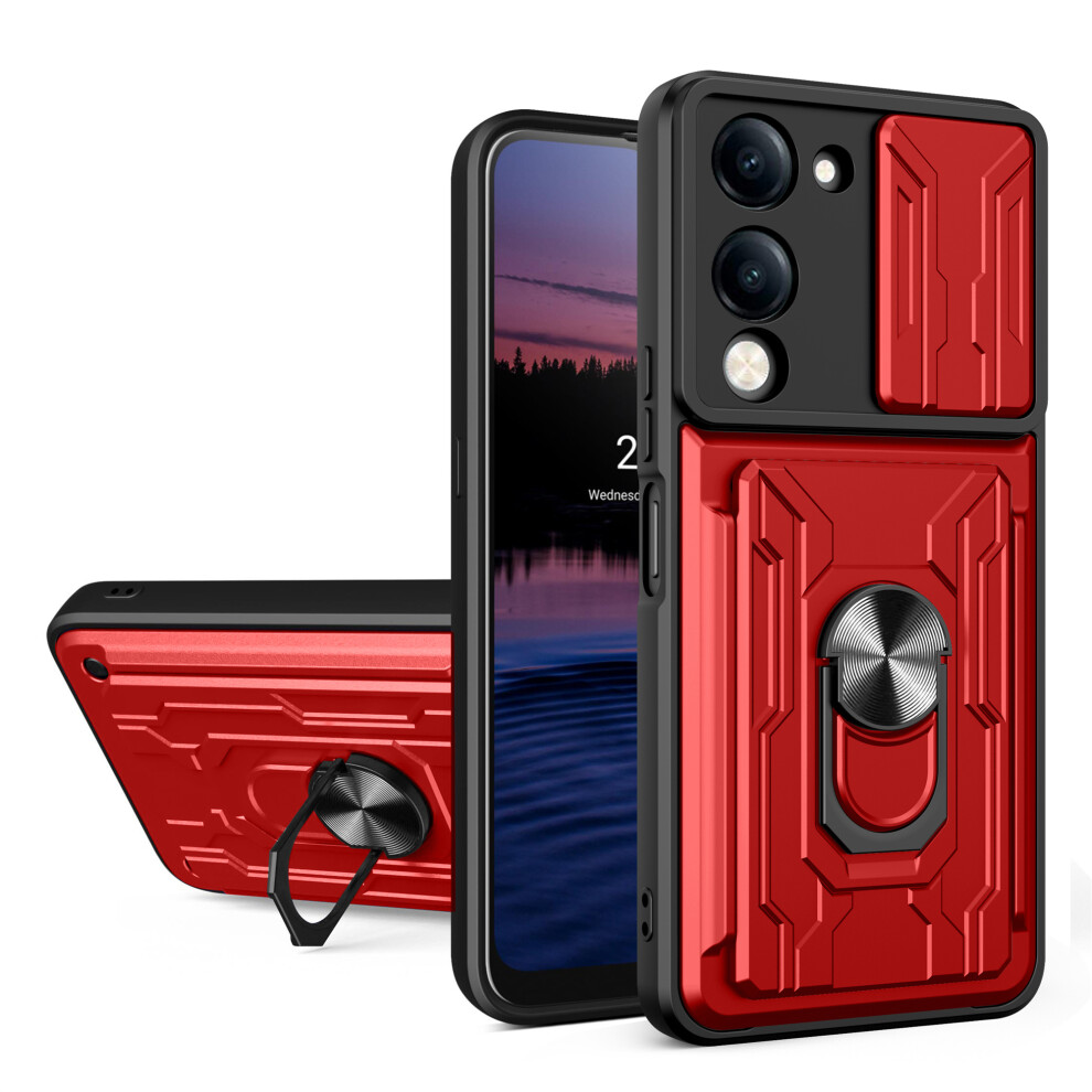 (Red) For Vivo Y29s 5G / Y04 4G Case Pc + Tpu Kickstand Phone Back Cover With Camera Slider Red 6914292328794