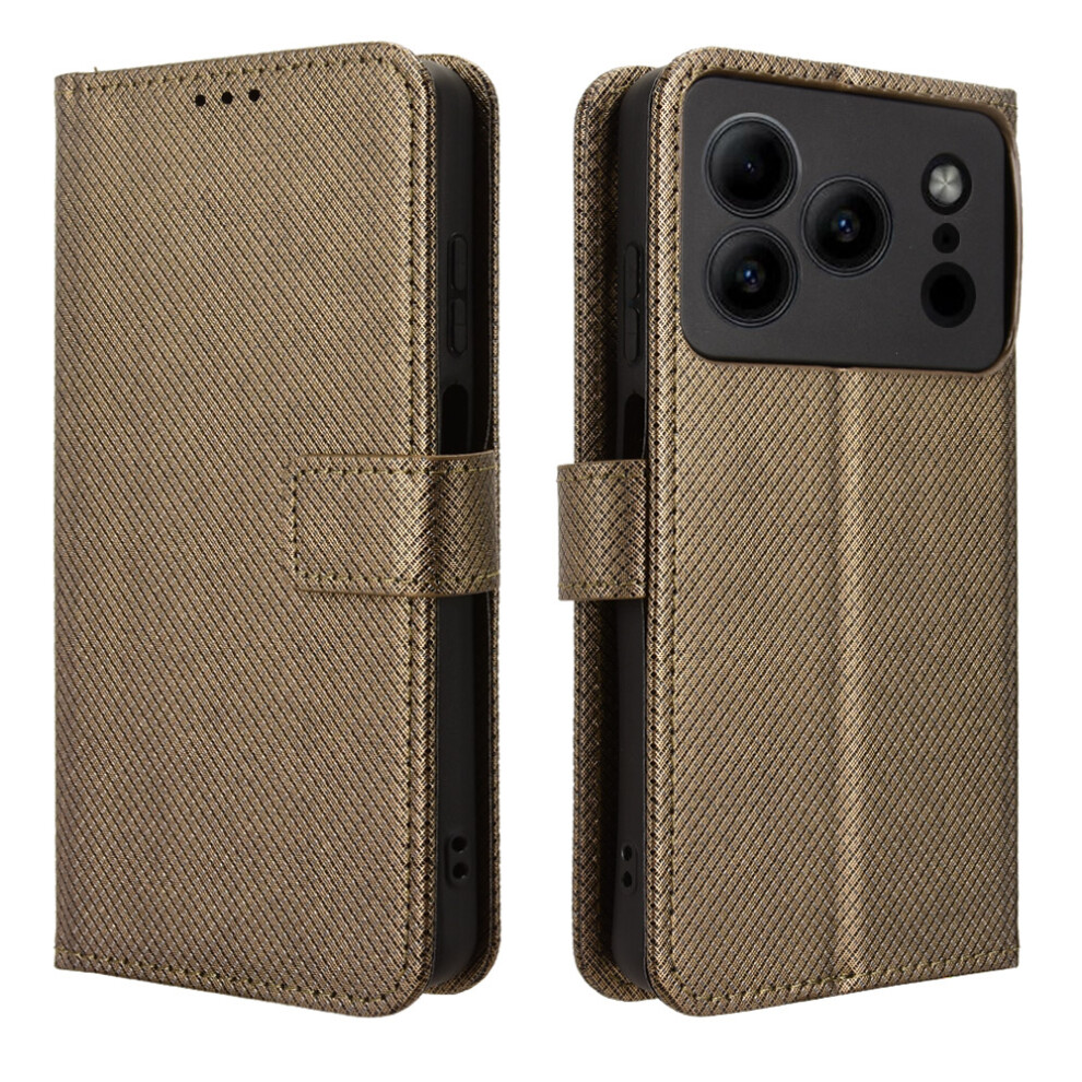 (Brown) Leather Wallet Case For Doogee Note 56 / Note 56 Pro / Note 56 Plus Diamond Texture Phone Cover With Strap Brown 6914296647198