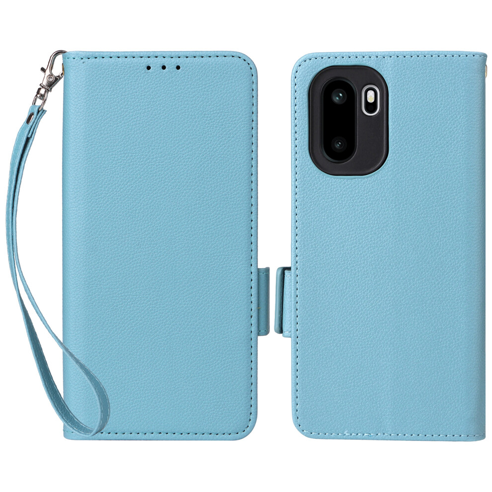 (Baby ) For Oneplus Ace 6 5G / 6T 5G / 15R 5G Case Litchi Texture Wallet Leather Phone Cover With Wrist Strap Blue 6914299711858