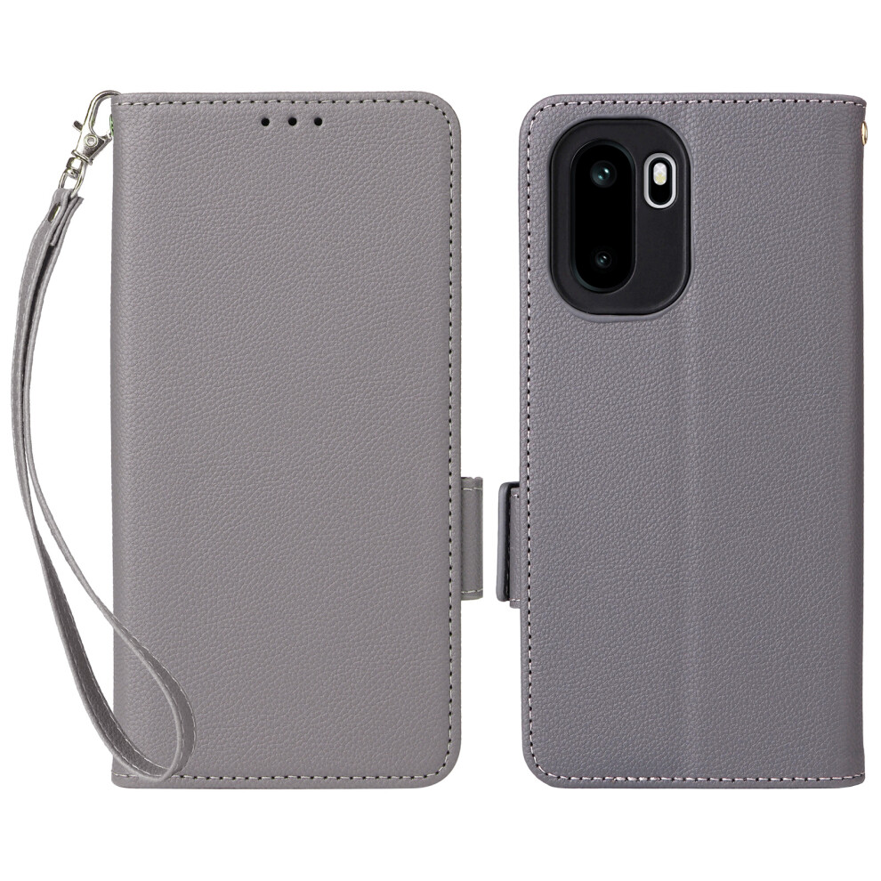 (Grey) For Oneplus Ace 6 5G / 6T 5G / 15R 5G Case Litchi Texture Wallet Leather Phone Cover With Wrist Strap Grey 6914296906912