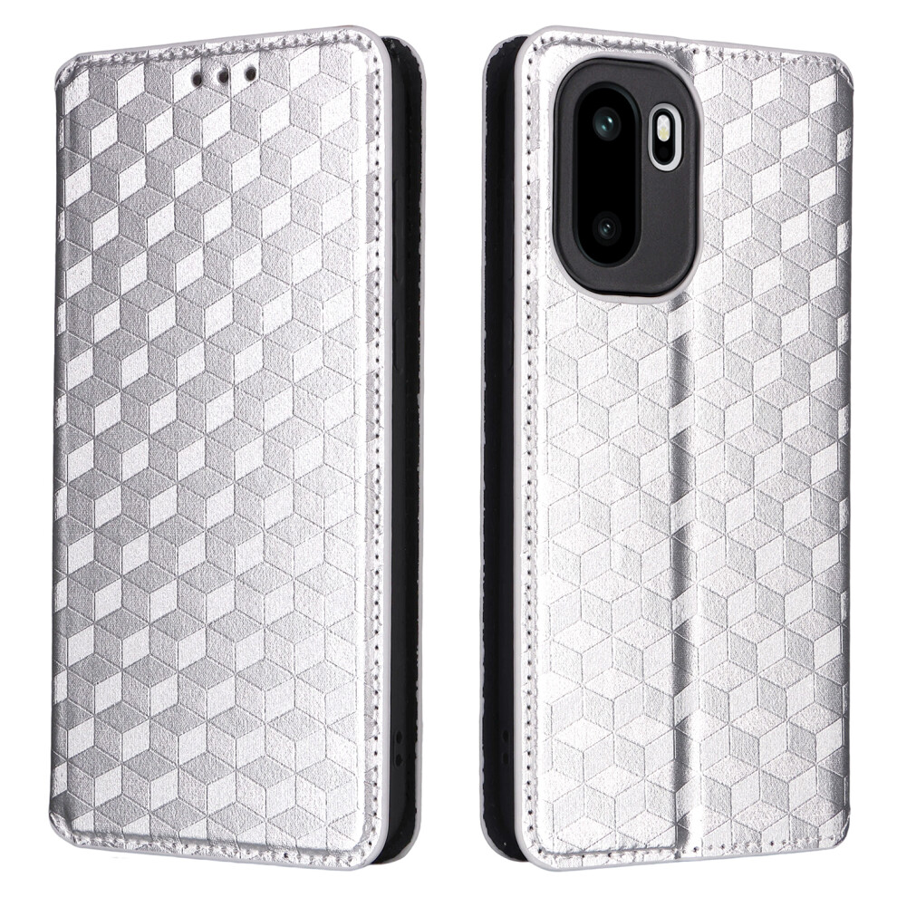 (Silver) For Oneplus Ace 6 5G / 6T 5G / 15R 5G Case Wallet Rhombus Imprinted Pu Leather Phone Cover Silver 6914293836267