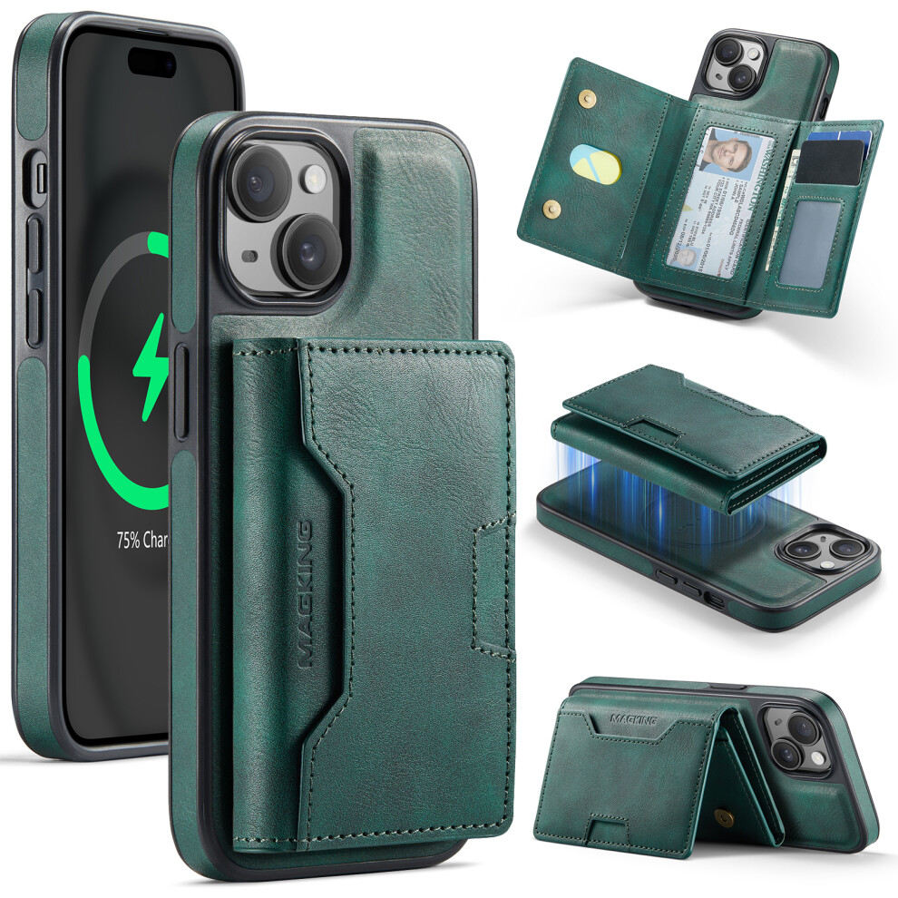 (Green) Magking K4 Series For Iphone 14 Case Compatible With Magsafe Detachable Wallet Pu Tpu Pc Phone Cover Green 6914293498762