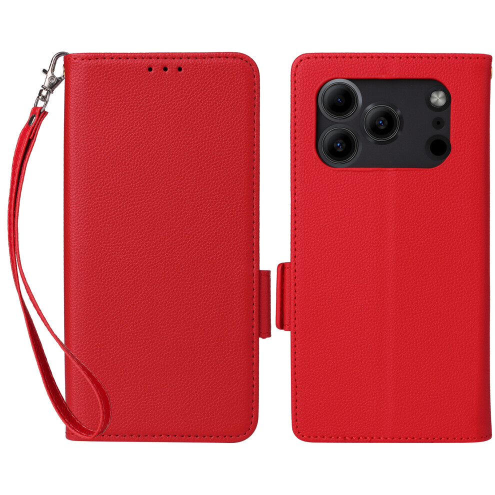(Red) Leather Case For Doogee Note 56 / Note 56 Pro / Note 56 Plus Litchi Texture Wallet Phone Cover With Wrist Strap Red 6914294867161
