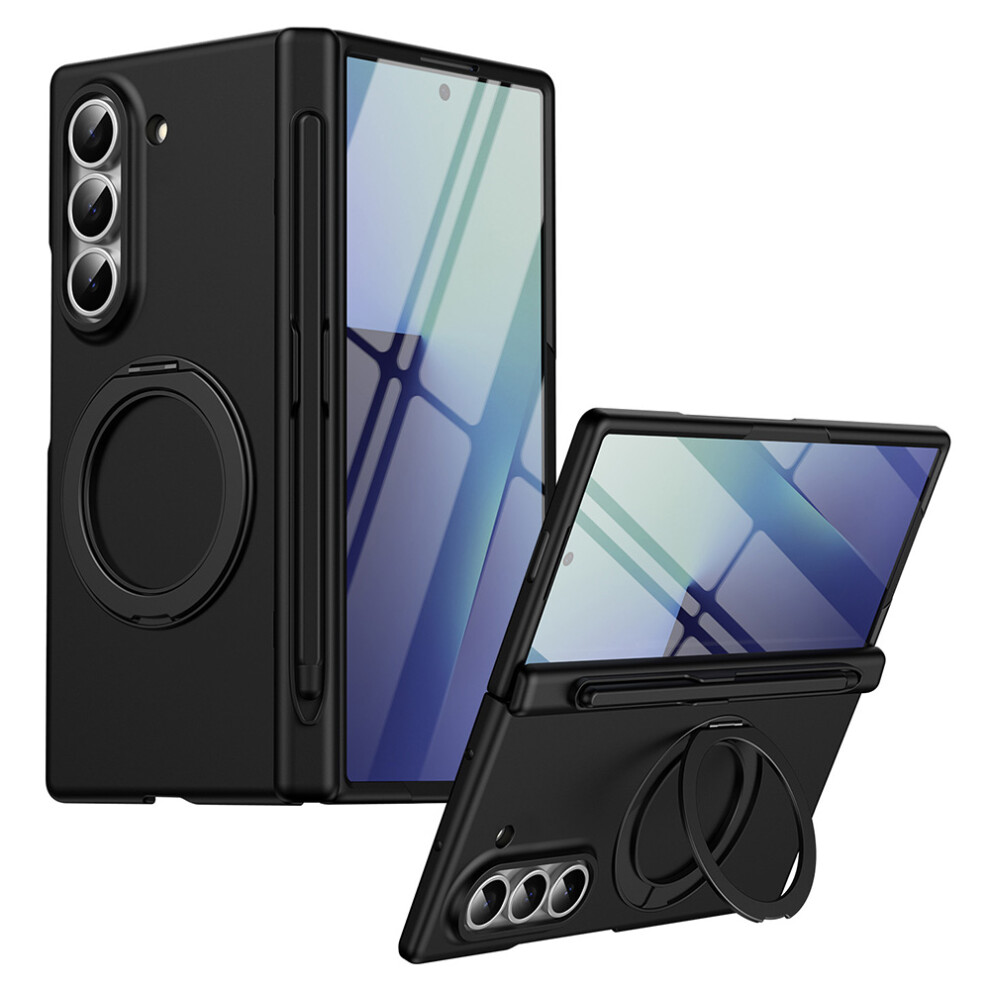 (Black) For Samsung Galaxy Z Fold6 5G Rotary Kickstand Pc Phone Cover With Tempered Glass Film / Stylus Black 6914297359625
