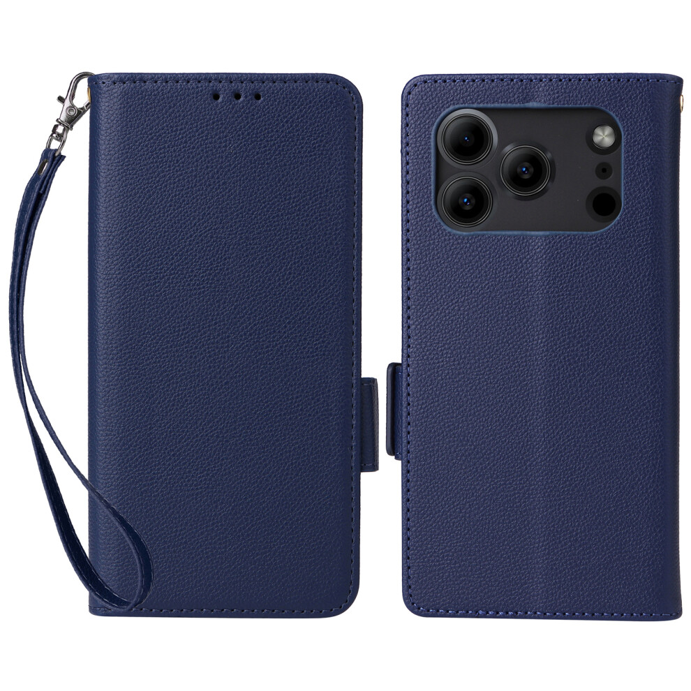 (Dark ) Leather Case For Doogee Note 56 / Note 56 Pro / Note 56 Plus Litchi Texture Wallet Phone Cover With Wrist Strap Blue 6914292165061