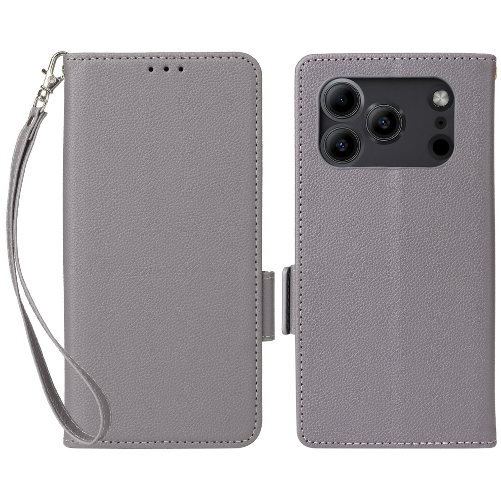 (Grey) Leather Case For Doogee Note 56 / Note 56 Pro / Note 56 Plus Litchi Texture Wallet Phone Cover With Wrist Strap Grey 6914297203607