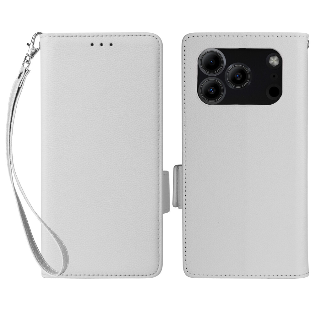 (White) Leather Case For Doogee Note 56 / Note 56 Pro / Note 56 Plus Litchi Texture Wallet Phone Cover With Wrist Strap White 6914292700095