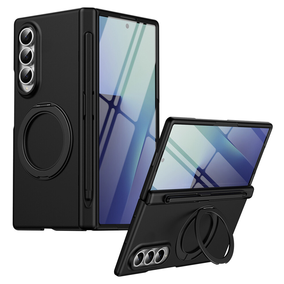 (Black) For Samsung Galaxy Z Fold4 5G Rotary Kickstand Pc Phone Cover With Tempered Glass Film / Stylus Black 6914298411902