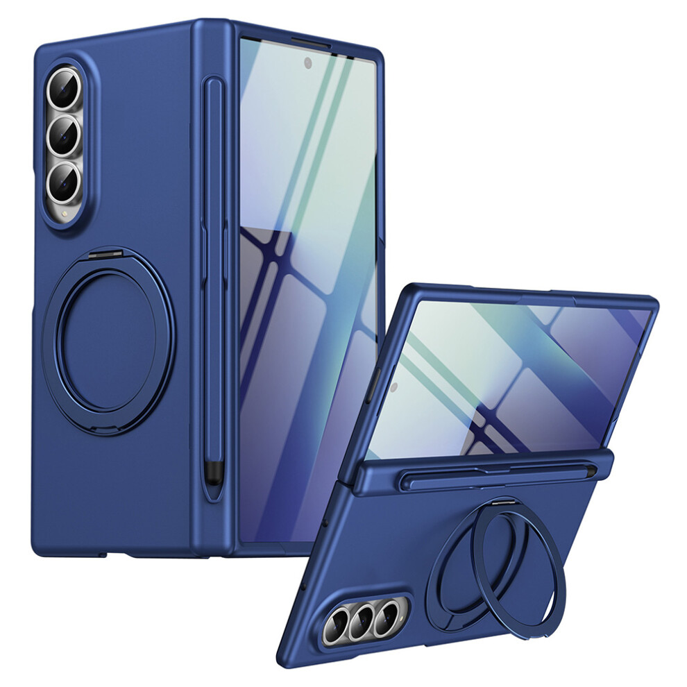 (Dark ) For Samsung Galaxy Z Fold4 5G Rotary Kickstand Pc Phone Cover With Tempered Glass Film / Stylus Blue 6914294008571