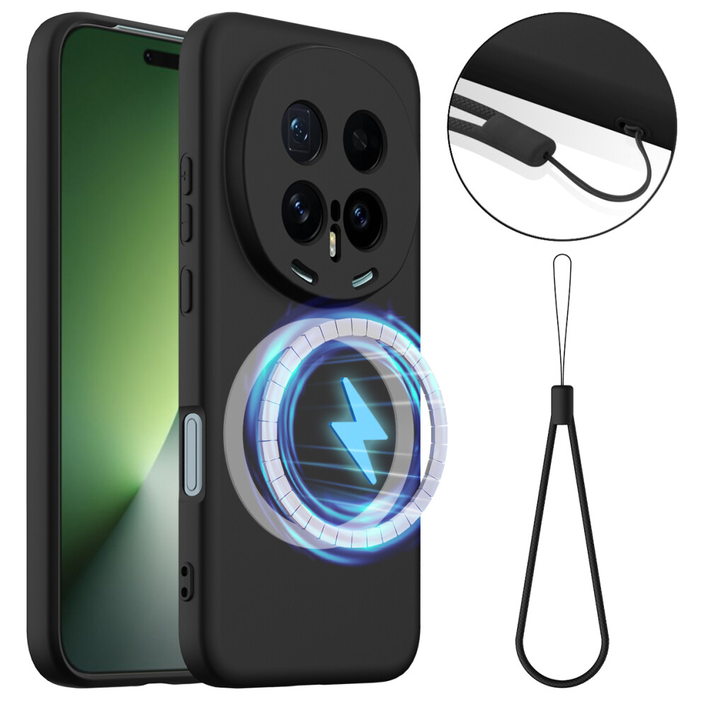 (Black) For Honor Magic8 Pro 5G Case Magnetic Case Anti-Drop Liquid Silicone Phone Cover Black 6914293215437