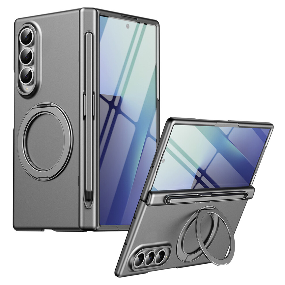 (Grey) For Samsung Galaxy Z Fold4 5G Rotary Kickstand Pc Phone Cover With Tempered Glass Film / Stylus Grey 6914299640110