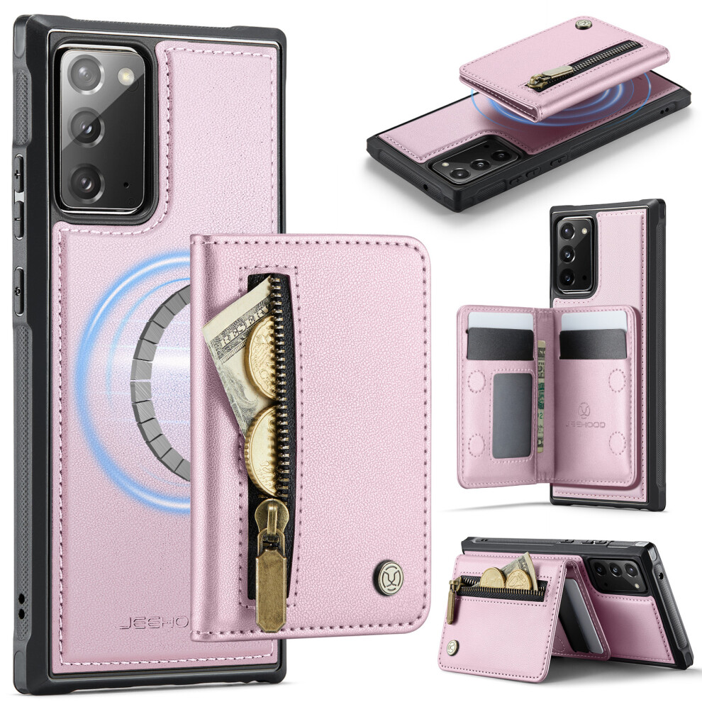 (Pink) Jeehood For Samsung Galaxy Note20 Case J12 Magnetic Detachable Zipper Wallet Kickstand Leather Back Cover Magnetic Case Pink 6914293166494