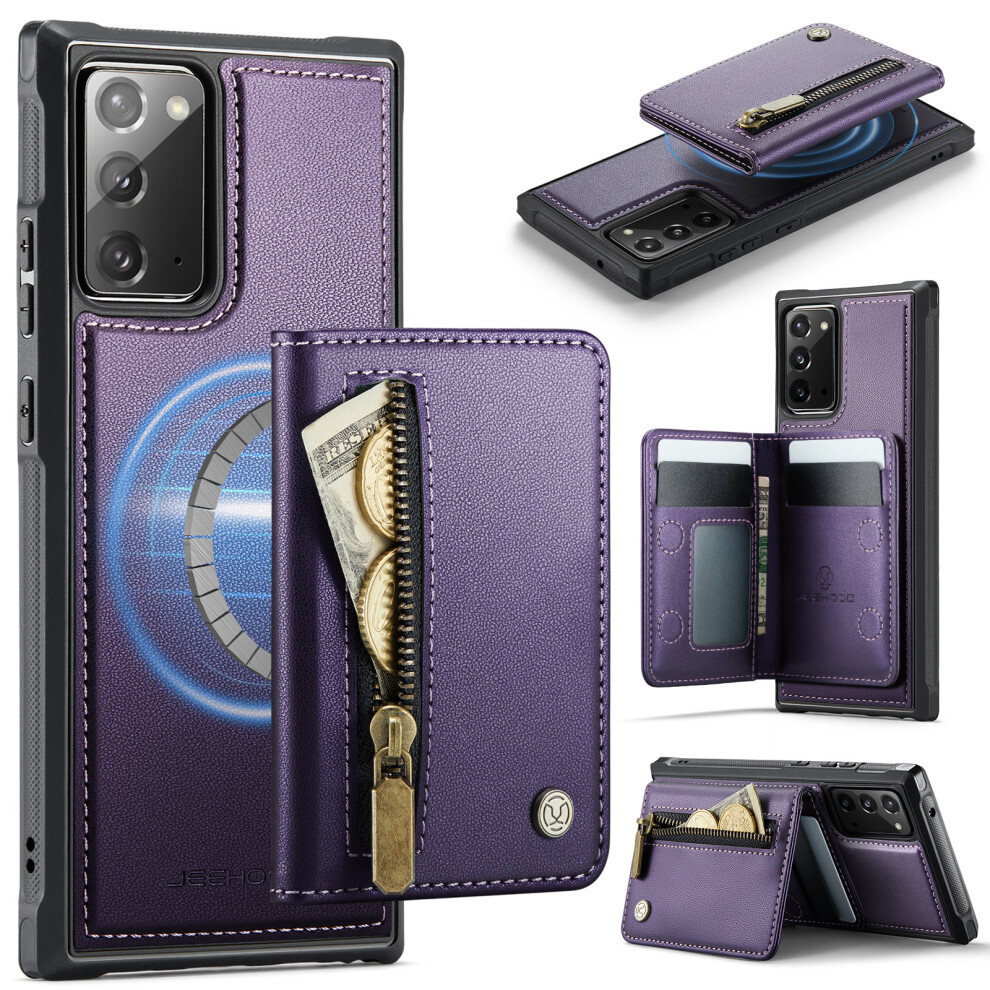 (Purple) Jeehood For Samsung Galaxy Note20 Case J12 Magnetic Detachable Zipper Wallet Kickstand Leather Back Cover Magnetic Case Purple 6914299578444
