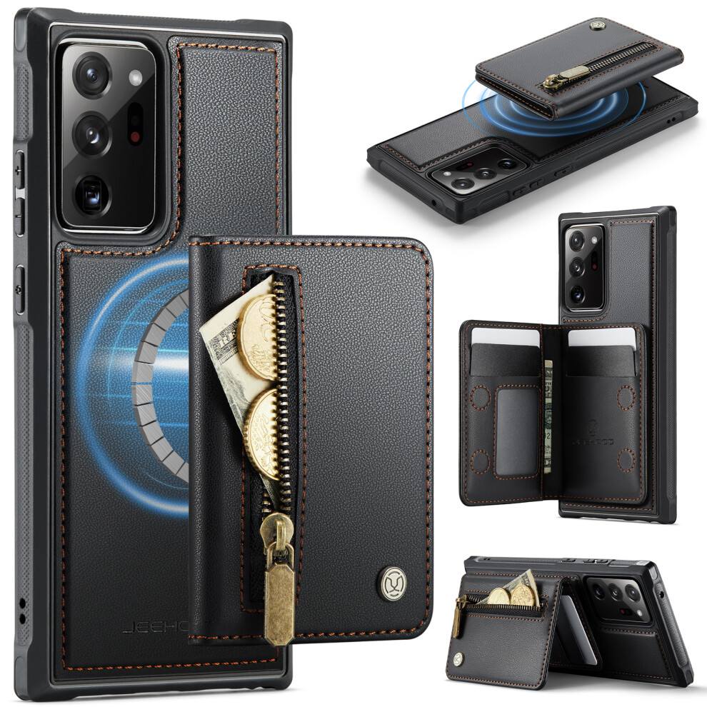 (Black) Jeehood For Samsung Galaxy Note20 Ultra Case J12 Magnetic Detachable Zipper Wallet Kickstand Leather Back Cover Magneti Black 6914298184479