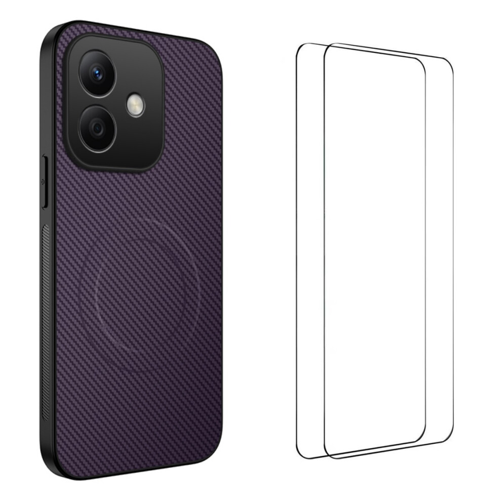 (Purple) Wanlonfeng For Honor Play10 4G Magnetic Case Tq1 Series Carbon Fiber Texture Pc Tpu Phone Cover With 2Pcs Screen Films Purple 6914299690146