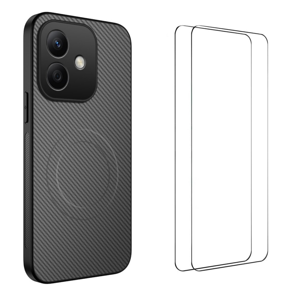 (Grey) Wanlonfeng For Honor Play10 4G Magnetic Case Tq1 Series Carbon Fiber Texture Pc Tpu Phone Cover With 2Pcs Screen Films Grey 6914295040563