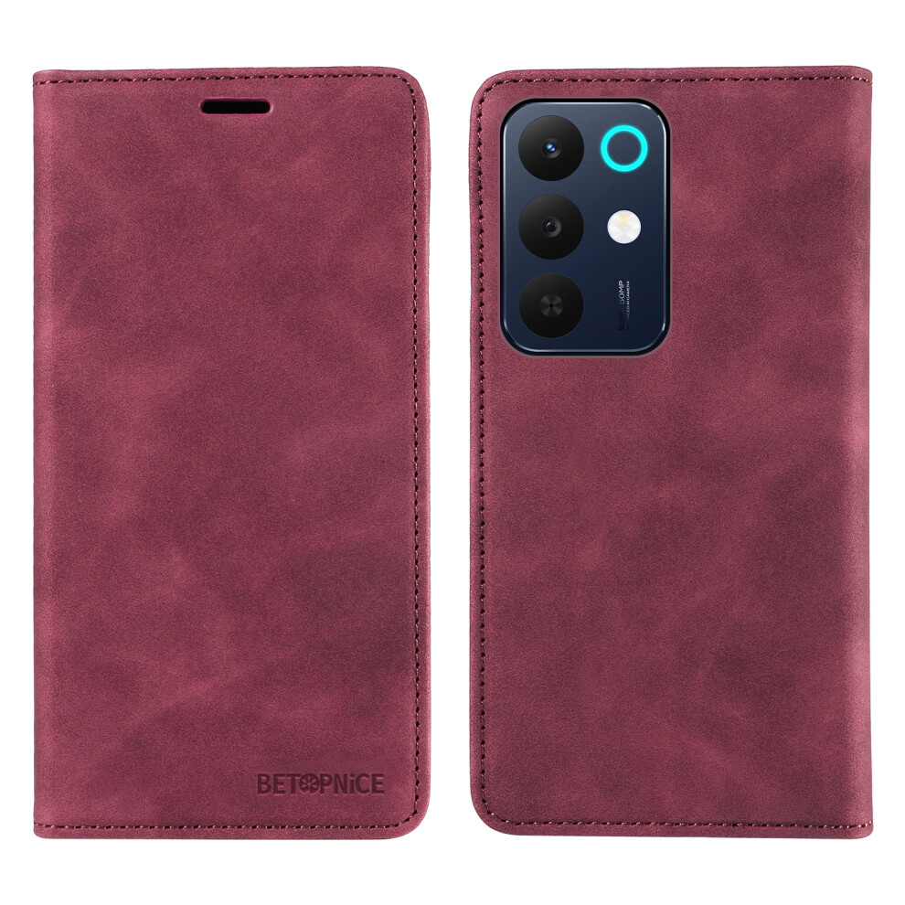 (Red) Betopnice For Realme C85 5G Case Magnetic Closure Rfid Blocking Wallet Stand Leather Phone Cover Red 6914291934811