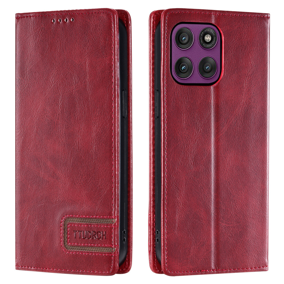 (Wine ) Ttudrch Style 007 For Motorola Moto G67 Power 5G / G37 Power 5G Leather Case Rfid Blocking Wallet Stand Phone Cover Red 6914293431578