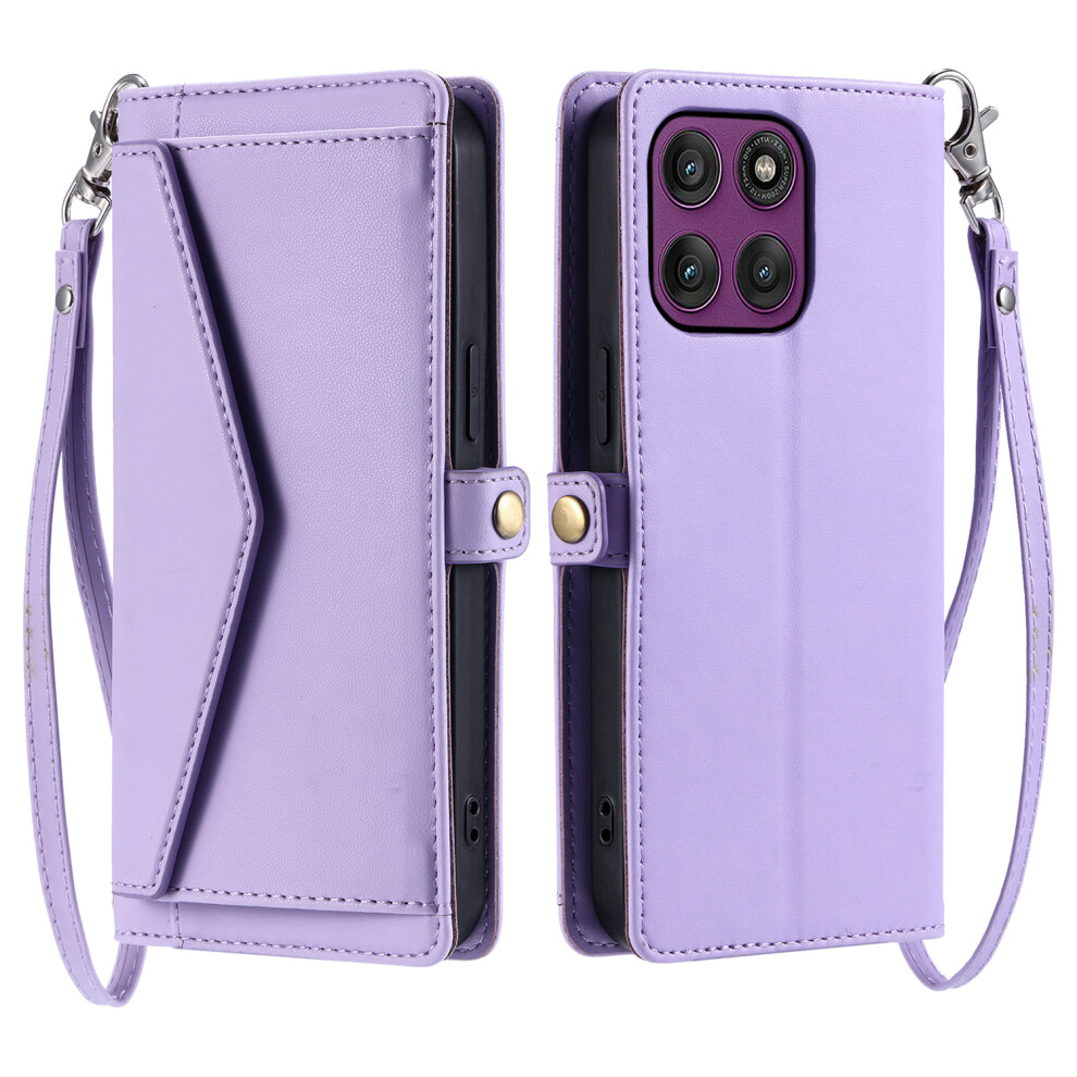 (Purple) For Motorola Moto G67 Power 5G / G37 Power 5G Leather Case With Wrist Strap Wallet Stand Phone Cover Purple 6914290399932