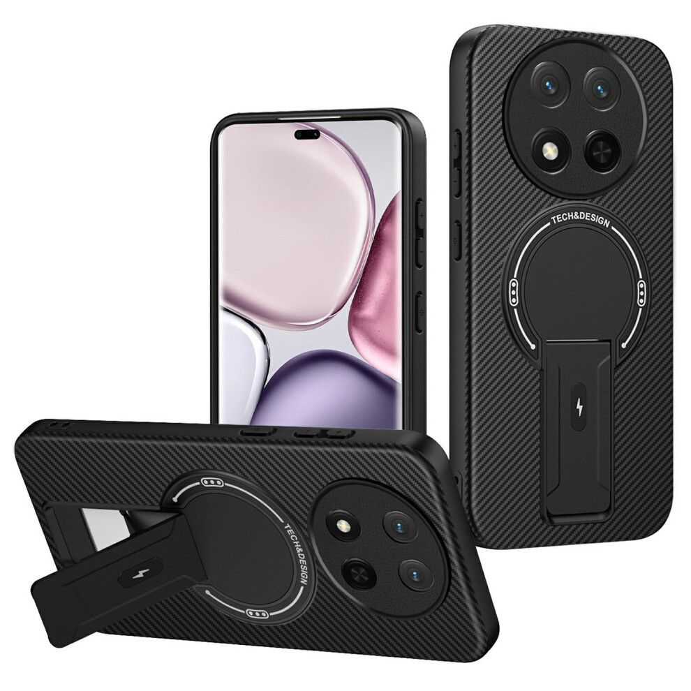 (Black) Phone Case For Honor Magic7 Lite 5G / X9c 5G / X60 Pro 5G Carbon Fiber Texture Pc + Tpu Phone Cover With Kickstand Black 6914290549375